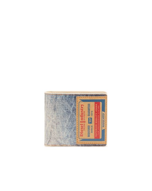 Diesel Leather bi-fold wallet with denim print Small Wallets Man