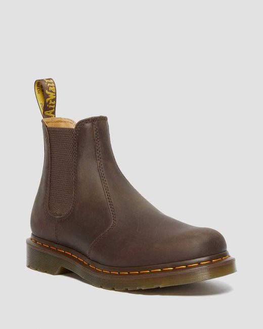 Dr. Martens 2976 Yellow Stitch Crazy Horse Leather Chelsea Boots in