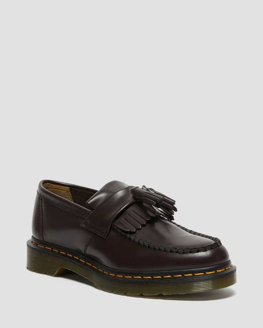 Dr. Martens Adrian Yellow Stitch Leather Tassle Loafers in