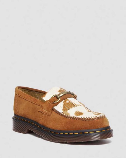 Dr. Martens Adrian Snaffle Hair-On Cow Print Suede Loafers in 3