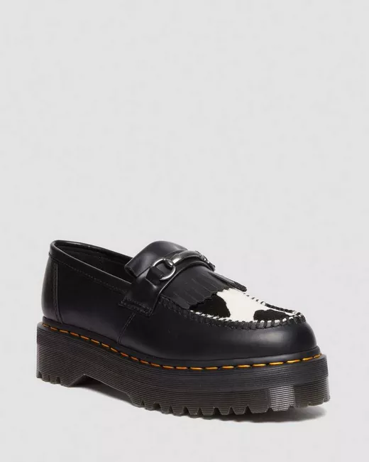 Dr. Martens Adrian Snaffle Hair-On Leather Cow Print Kiltie Loafers in 3