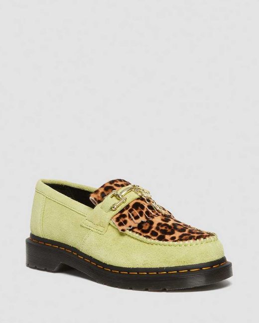 Dr. Martens Adrian Suede Leopard Hair On Snaffle Loafers Green/Leopard
