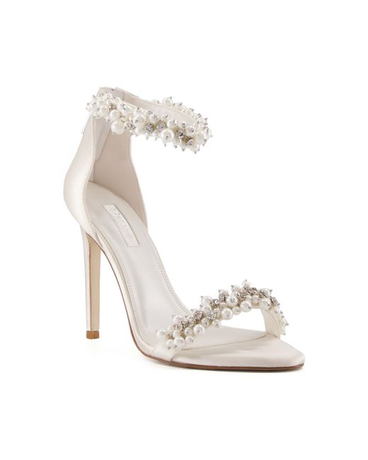 Dune Marriage Satin Beaded Ankle Strap Wedding Shoes