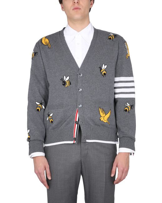 Thom Browne cardigan with birds and bees inlays
