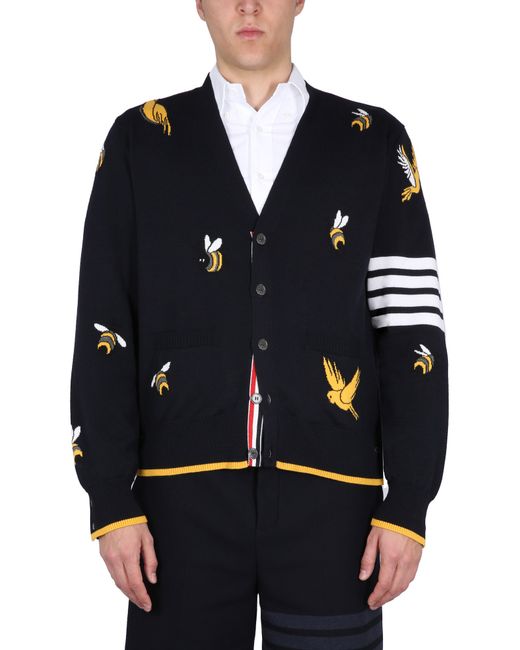 Thom Browne cardigan with birds and bees inlays