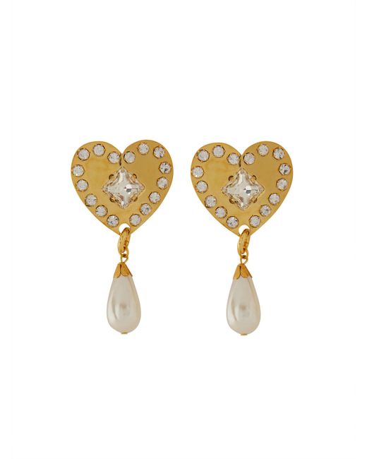 Alessandra Rich metal heart earrings with crystals