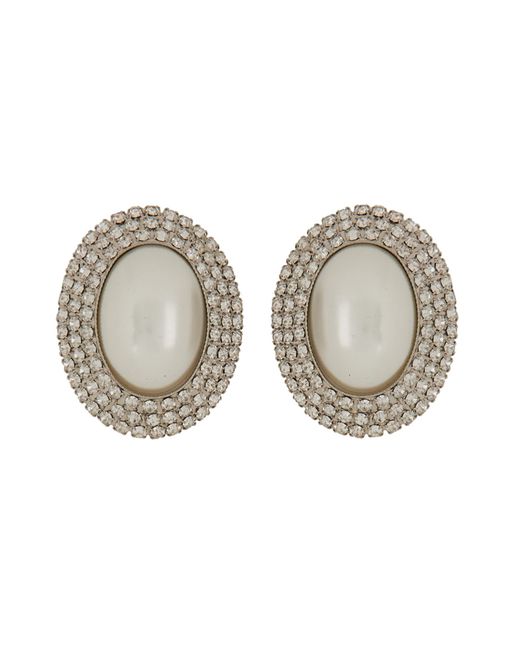 Alessandra Rich oval earrings with pearl and crystals