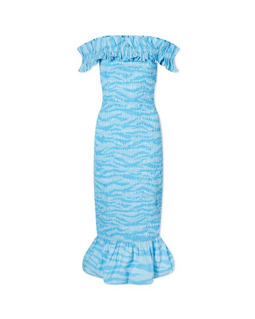Ganni Off-Shoulder Smock Midi Dress in END. Clothing
