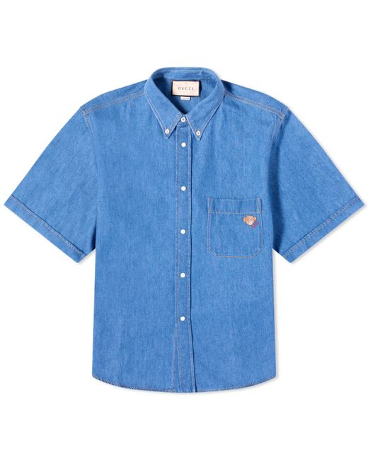 Gucci Pocket Logo Short Sleeve Denim Shirt in Small END. Clothing
