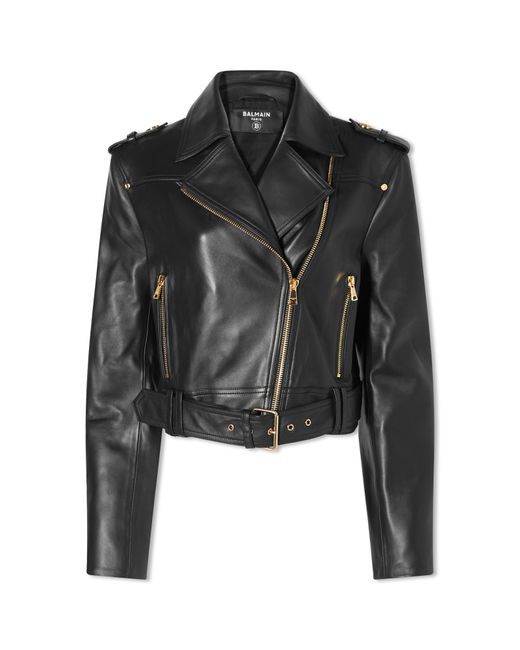 Balmain Cropped Leather Biker Jacket in END. Clothing