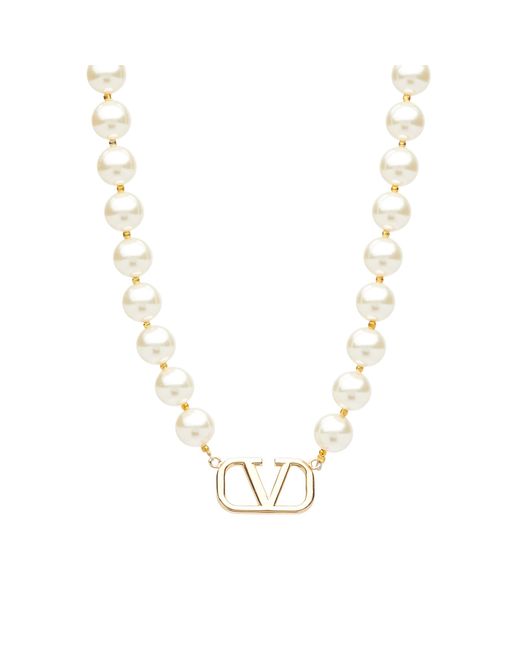 Valentino V Logo Pearl Necklace in END. Clothing