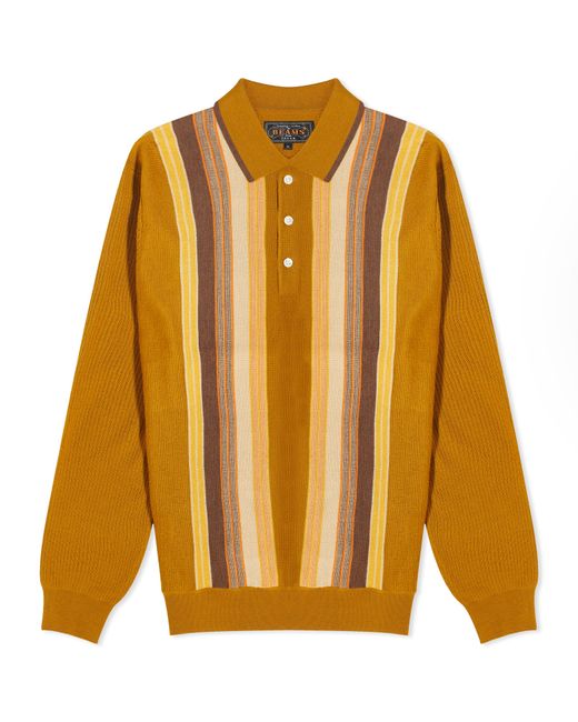 Beams Plus Stripe Knit Long Sleeve Polo Shirt in END. Clothing