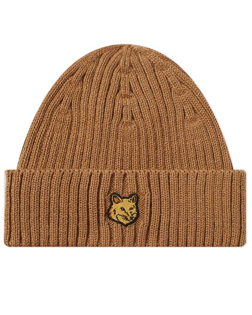 Maison Kitsuné Fox Head Patch Ribbed Beanie in END. Clothing