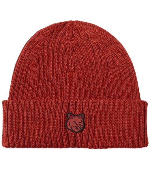 Maison Kitsuné Fox Head Patch Ribbed Beanie in END. Clothing