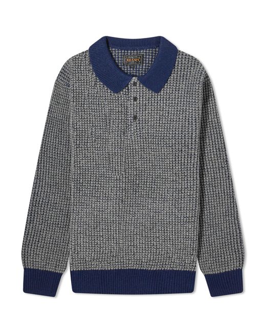 Beams Plus Crochet Long Sleeve Polo Shirt Small END. Clothing