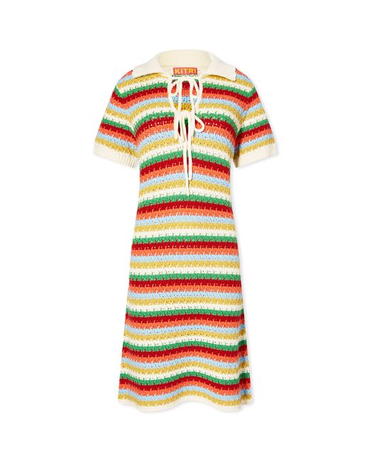 Kitri Ridley Multi Striped Crochet Knit Mini Dress Large END. Clothing