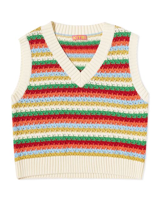 Kitri Winona Multi Striped Crochet Knit Vest Large END. Clothing