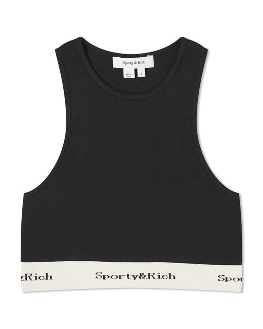 Sporty & Rich Serif Logo Ribbed Cropped Tank Top Large END. Clothing