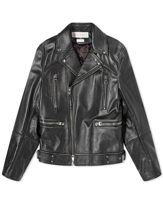 Alexander McQueen Distressed Essential Leather Biker Jacket Medium END. Clothing