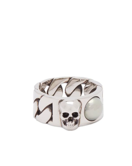 Alexander McQueen Skull Pearl Ring X-Small END. Clothing