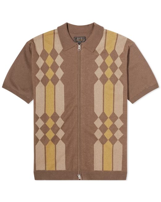 Beams Plus Zip Stripe Knit Polo Shirt Large END. Clothing