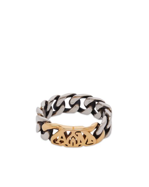 Alexander McQueen Seal Logo Chain Ring Small END. Clothing