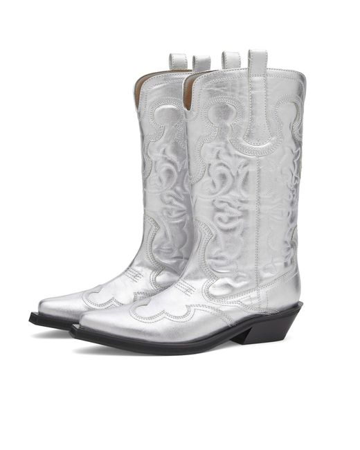 Ganni Embroidered Western Boot END. Clothing