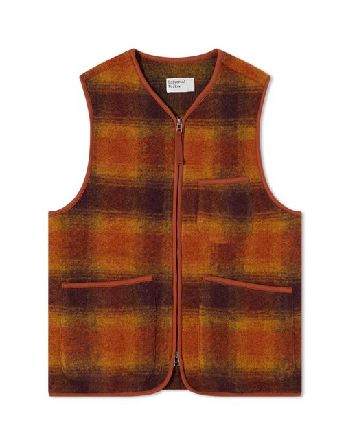 Universal Works Wool Fleece Check Zip Waistcoat