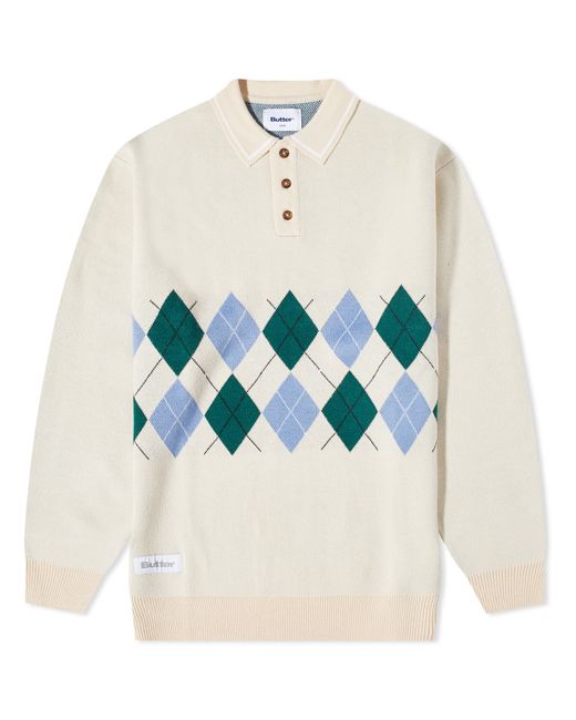 Butter Goods Long Sleeve Diamond Knit Polo Shirt in END. Clothing