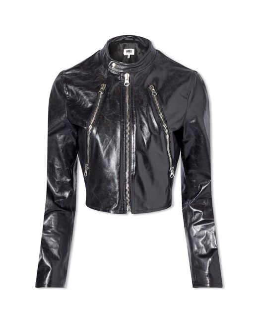 Mm6 Maison Margiela Fitted Leather Biker Jacket in END. Clothing