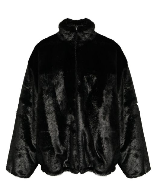 Balenciaga logo-appliqué faux-fur jacket