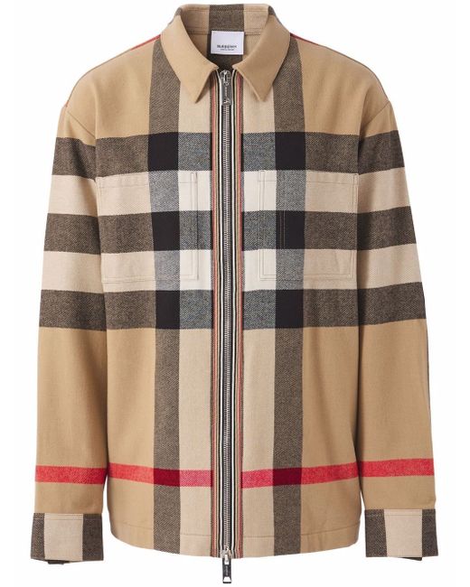 Burberry check wool-cotton zip-front shirt