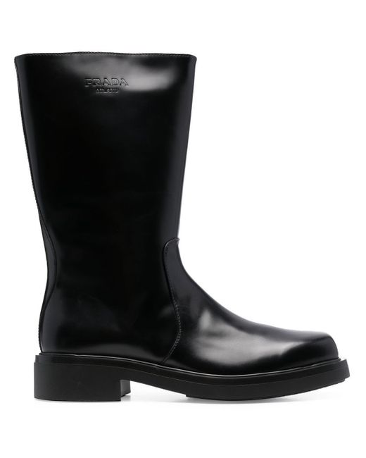 Prada debossed-logo leather boots