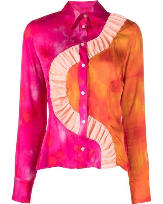 Ahluwalia watercolour-effect colour-block blouse