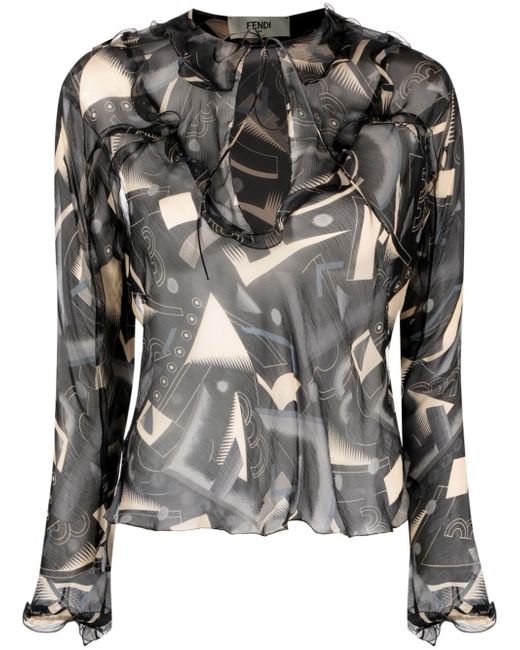 Fendi silk graphic print blouse