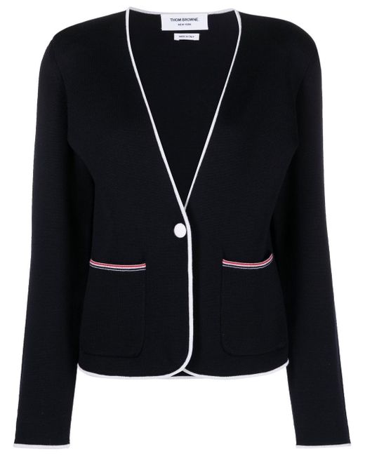 Thom Browne contrasting-trim collarless jacket