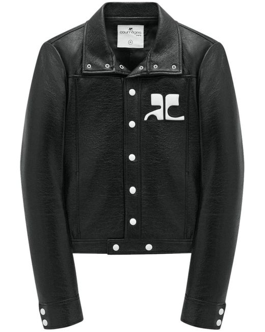Courrèges logo-patch faux-leather jacket