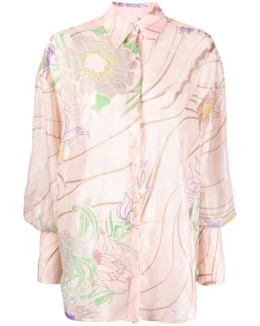Sabina Musayev floral-print metallic-sheen shirt