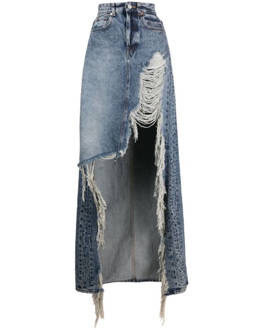 Vetements distressed denim maxi skirt