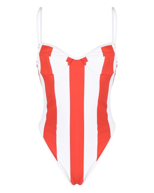 Rowen Rose sweetheart-neck striped swimsuit