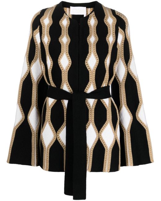 Chloé intarsia-knit belted cardigan