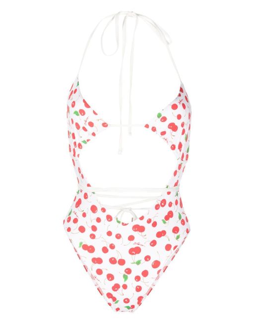 Frankies Bikinis cherry-print cut-out swimsuit