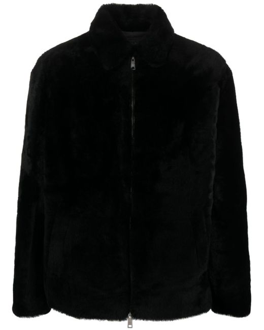 Prada triangle-logo shearling jacket