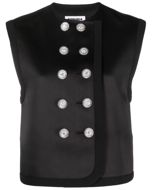 George Keburia crystal-buttons round-neck waistcoat