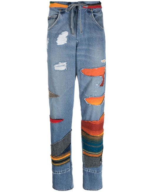 Greg Lauren patchwork mid-rise tapered jeans
