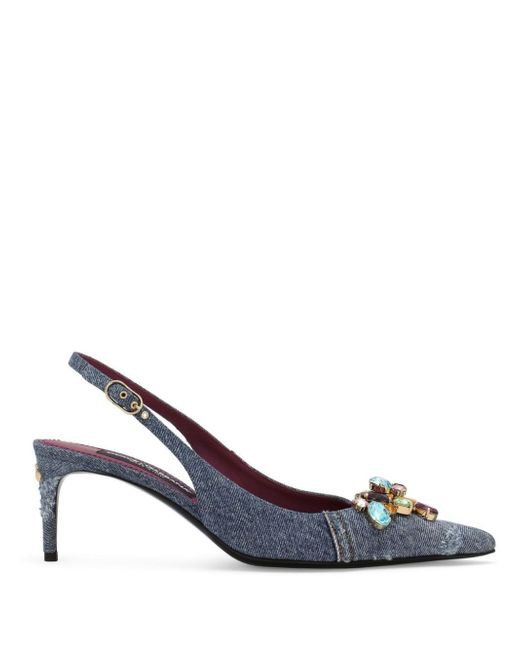 Dolce & Gabbana crystal-embellished denim slingback pumps