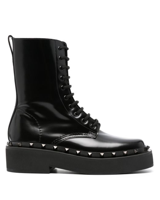 Valentino Garavani Rockstud-embellished leather lace-up boots