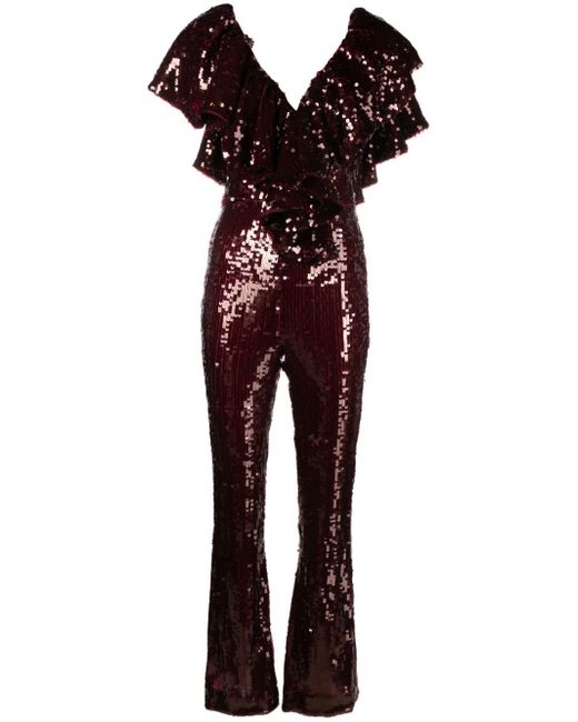Rotate ruffled-detailing sequined jumpsuit