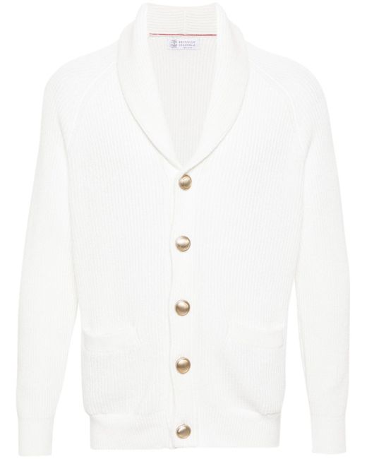 Brunello Cucinelli logo-embossed buttons ribbed-knit cardigan