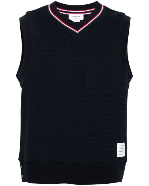 Thom Browne logo-patch ribbed sleeveless jumper